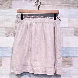 J Crew 100% Linen City Mini Skirt Beige Elastic Waist Pull On Casual Womens 8